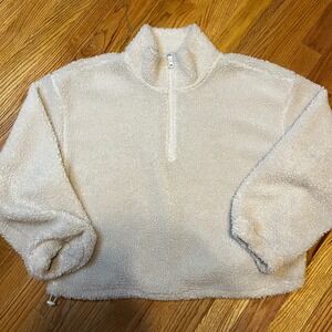 DIVIDED by H M Cream Sherpa Fleece Quarter Zip Pullover Cropped Womens Medium